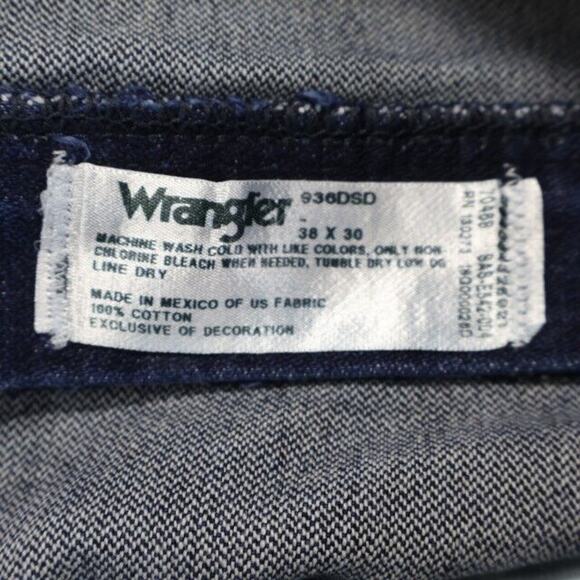 Wrangler Jeans Mens 38x30 Blue Denim Cowboy Cut Slim Fit Dark Wash Rodeo USA - Picture 8 of 9